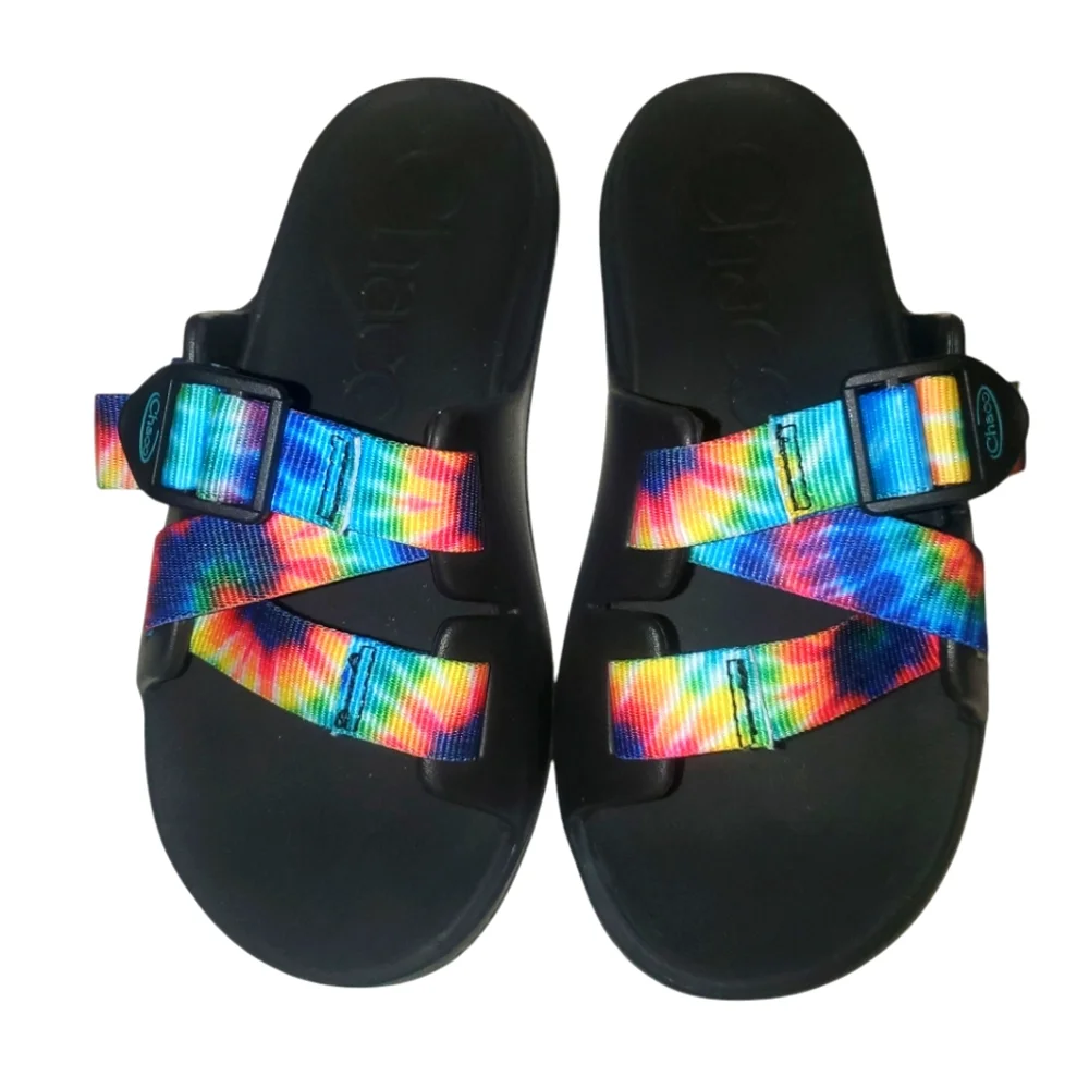 🔥CHACO Chillo Rainbow Tie Dye Strappy Slide-on Sandals Kids-Juniors SZ 1 Unisex
